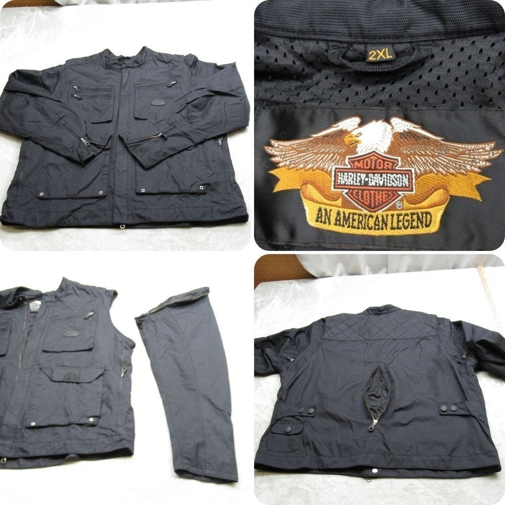 Harley Davidson Moto Jacket Men 2XL Black Removable Sleeves Water Resistant